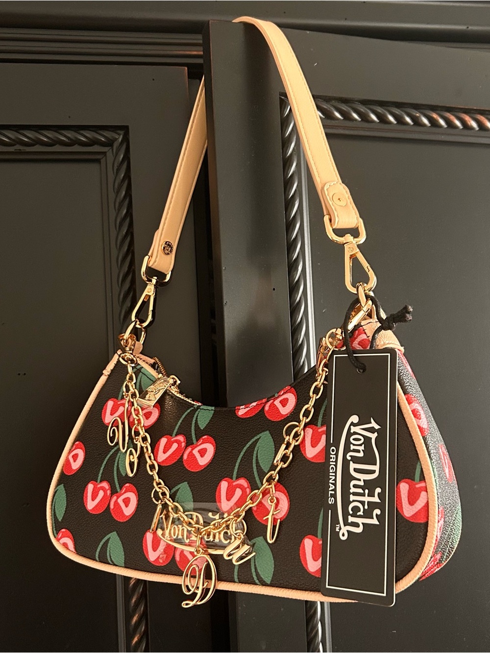 Von Dutch Shoulder Bag Black Cherry Print Y2K 2000s